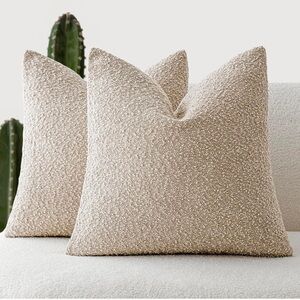 Set of 2, Decorative Textured Boucle Throw Pillow Covers Accent Solid 26x26